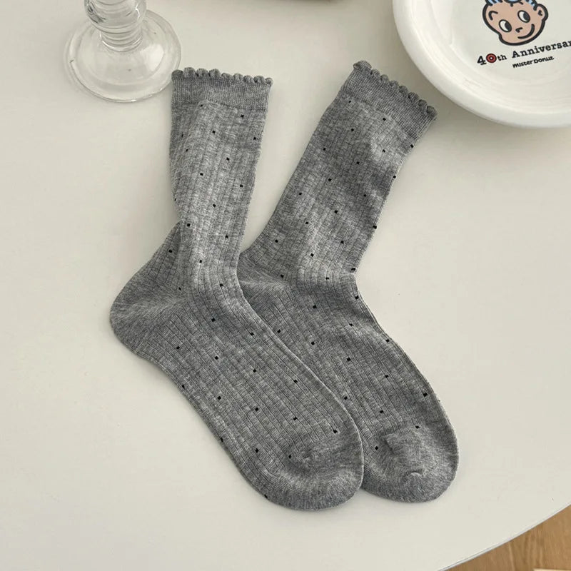 Summer Thin Polka Dot Women Socks Retro Harajuku Cotton Crew