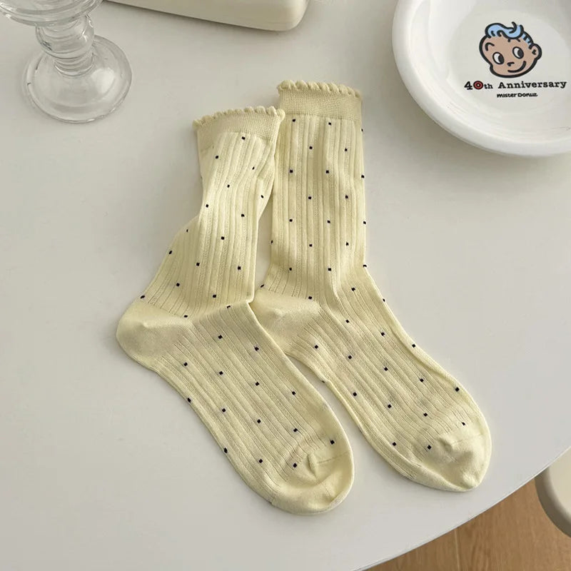 Summer Thin Polka Dot Women Socks Retro Harajuku Cotton Crew