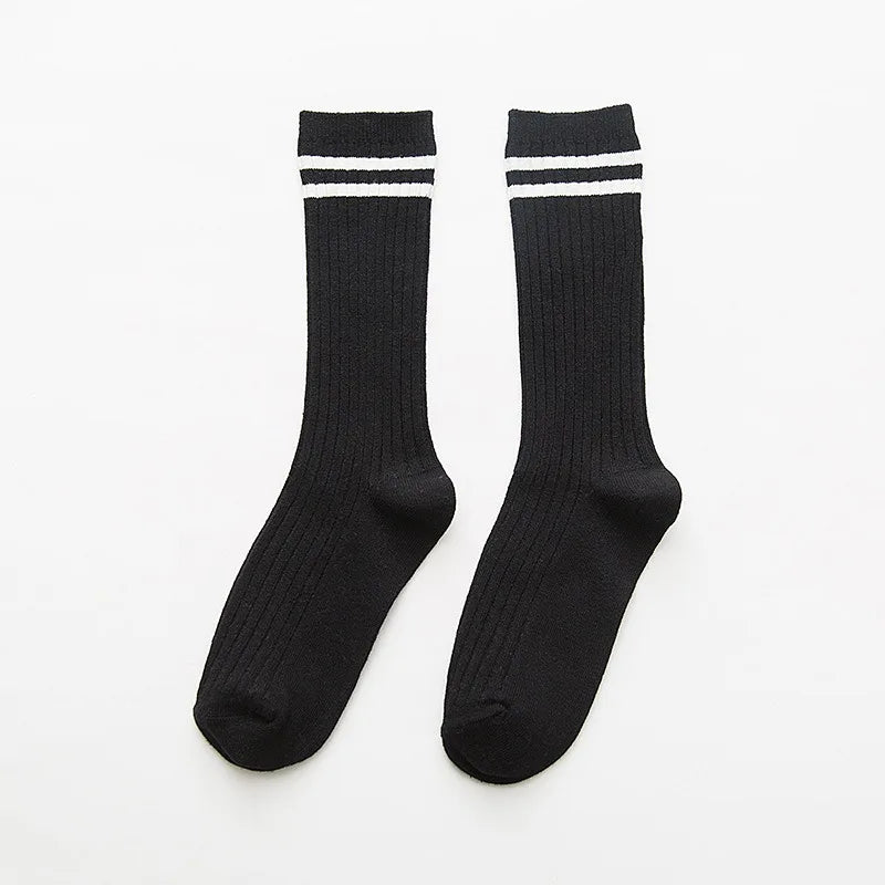Women‘s Ribbed Slouchy Crew Socks Solid Color Double Needle Cotton
