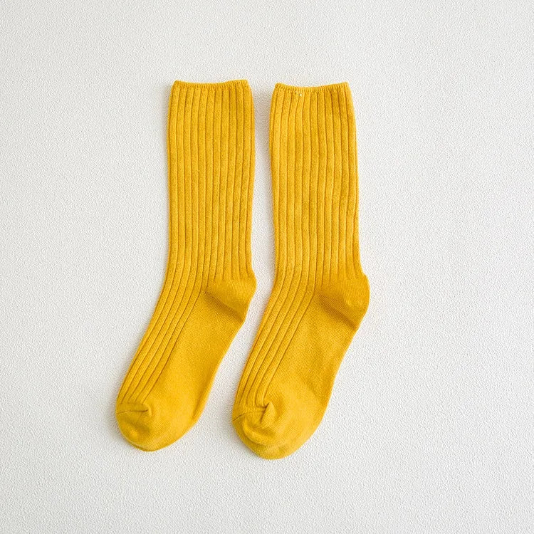 Women‘s Ribbed Slouchy Crew Socks Solid Color Double Needle Cotton