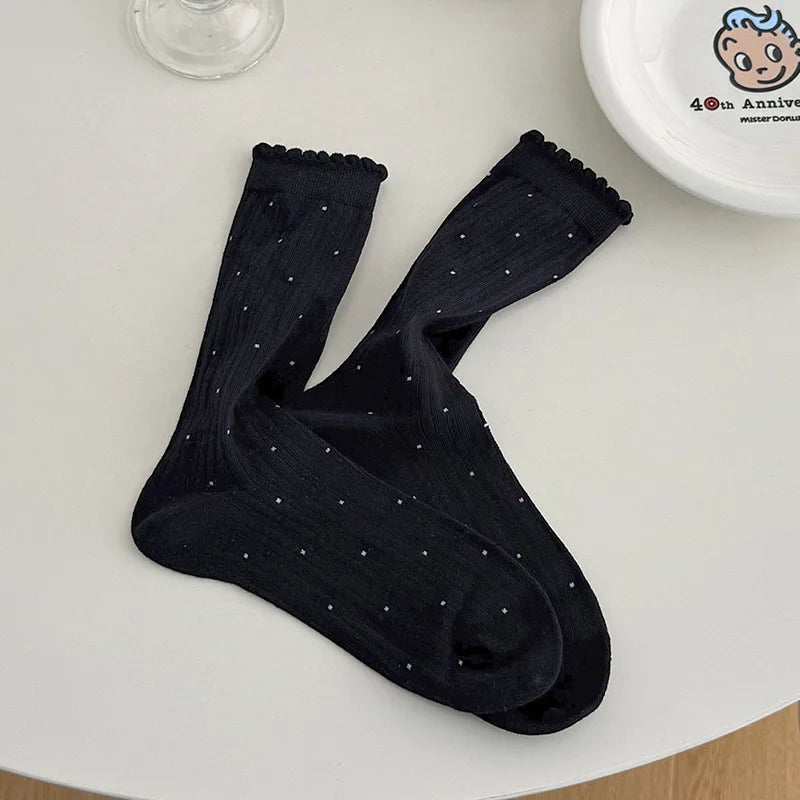 Summer Thin Polka Dot Women Socks Retro Harajuku Cotton Crew