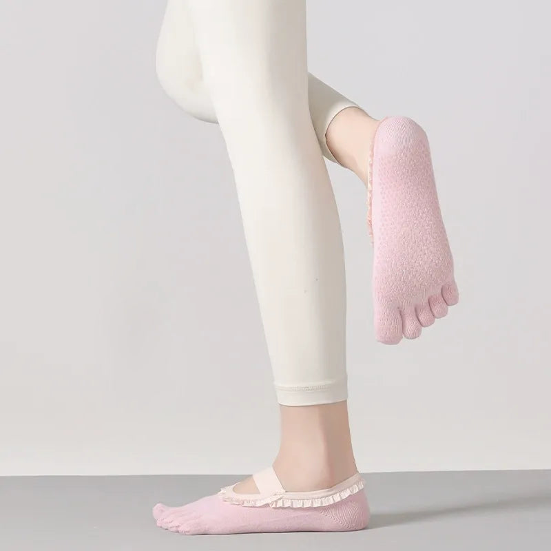 ZoraSocks Air Lace-Trim Five-Toe Pilates Grip Socks