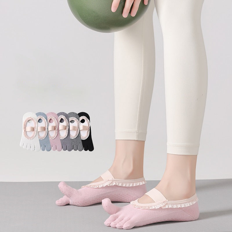 ZoraSocks Air Lace-Trim Five-Toe Pilates Grip Socks