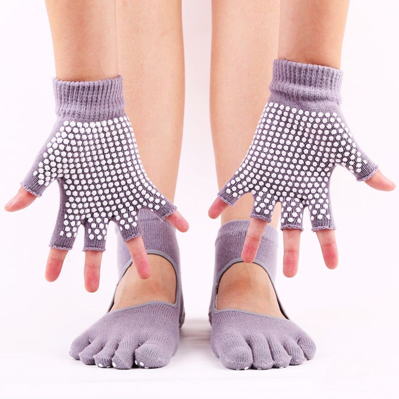 ZoraSocks White Base Five-Toe Grip Socks & Gloves Set