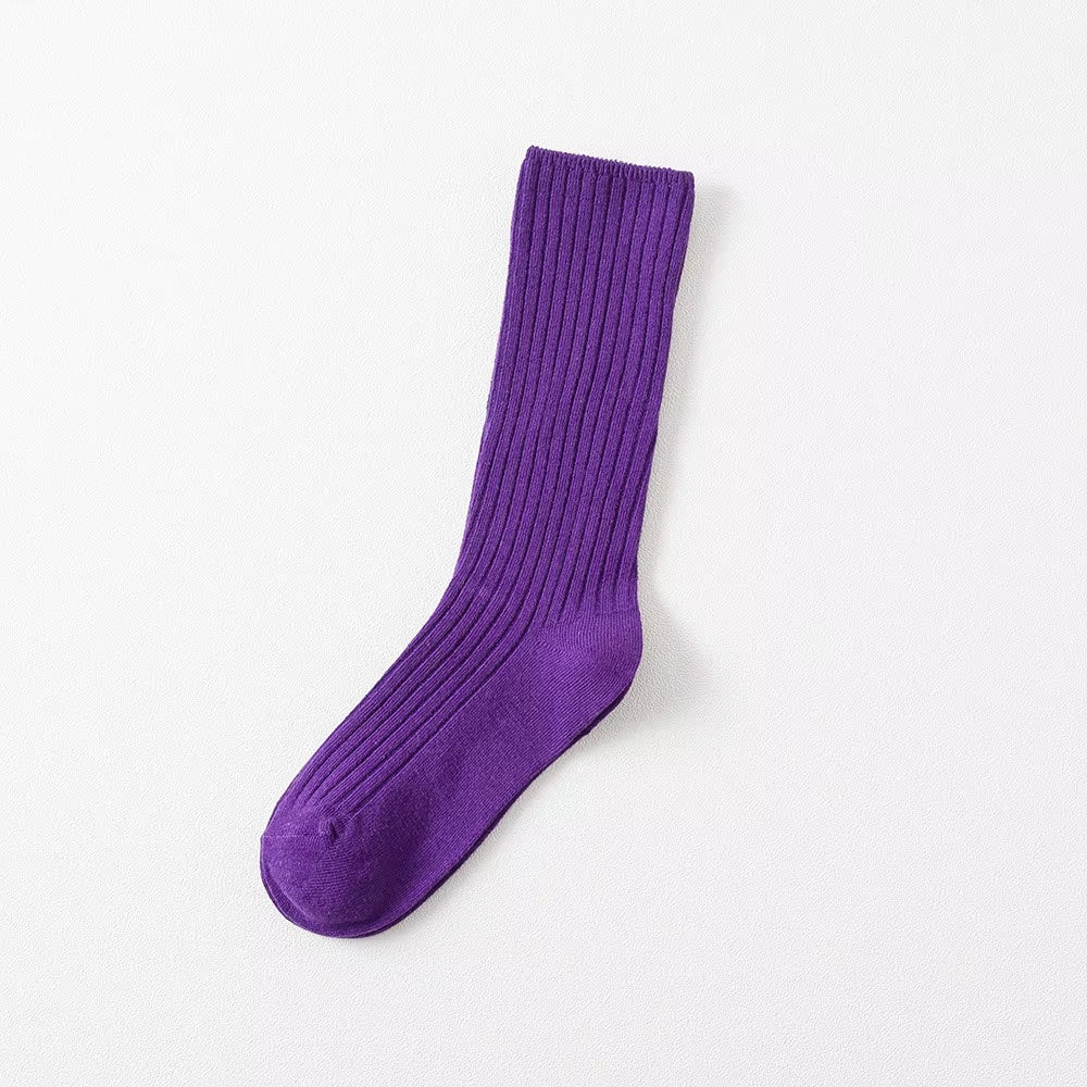 Women‘s Ribbed Slouchy Crew Socks Solid Color Double Needle Cotton