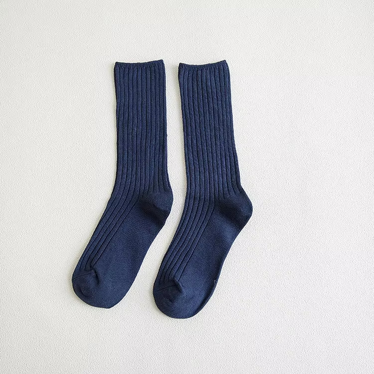 Women‘s Ribbed Slouchy Crew Socks Solid Color Double Needle Cotton