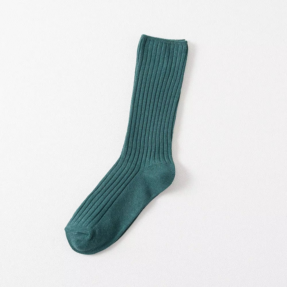 Women‘s Ribbed Slouchy Crew Socks Solid Color Double Needle Cotton