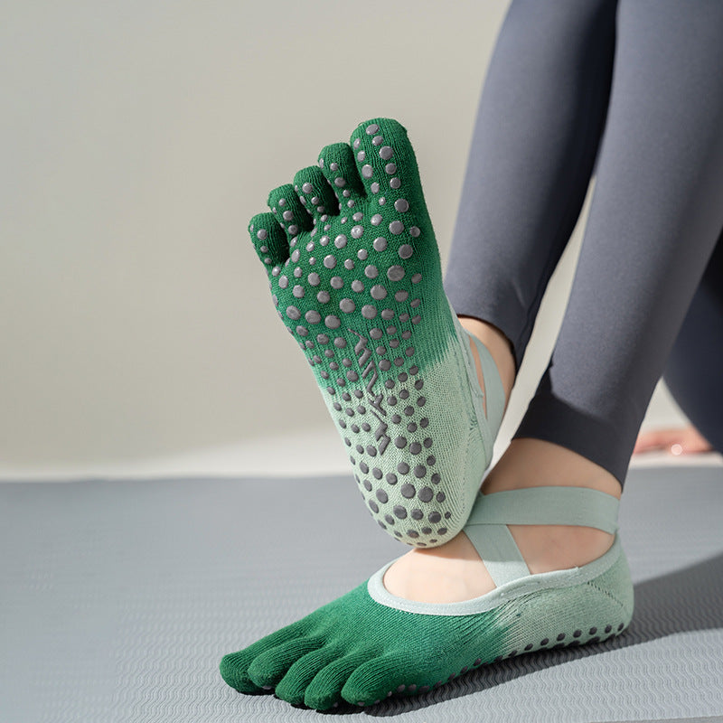 ZoraSocks Gradient Cross-Strap Five-Toe Pilates Grip Socks
