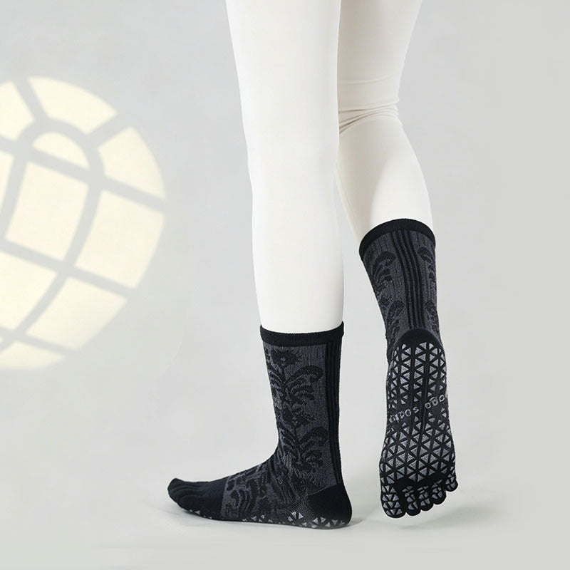 ZoraSocks Floral Mid-Calf Five-Toe Grip Socks