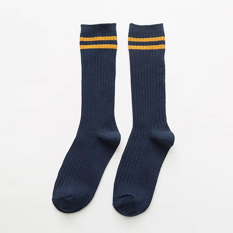 Women‘s Ribbed Slouchy Crew Socks Solid Color Double Needle Cotton