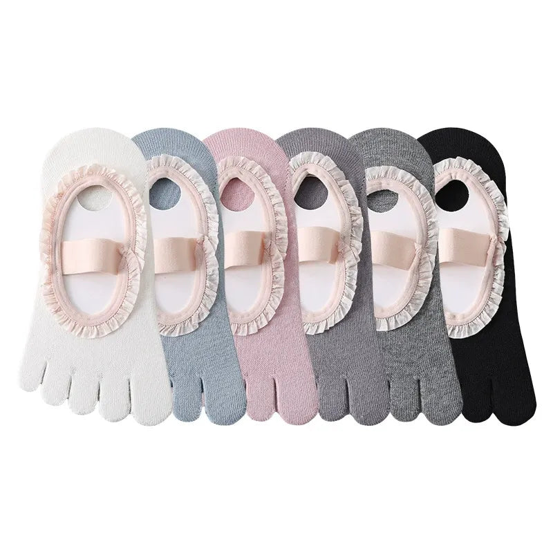 ZoraSocks Air Lace-Trim Five-Toe Pilates Grip Socks