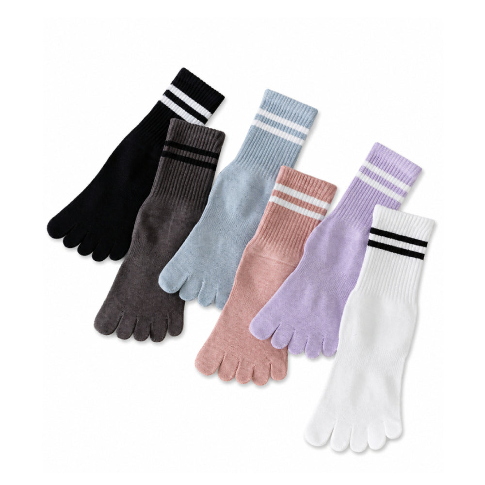 ZoraSocks Pro Striped-Cuff Five-Toe Pilates Grip Socks